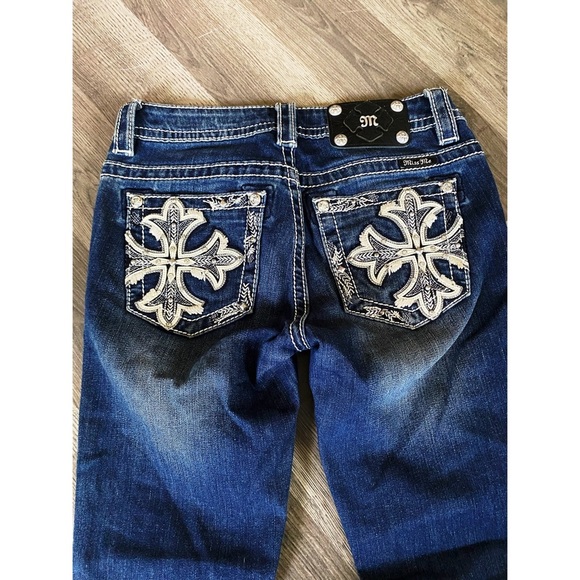 MISS ME Blingy Cross Straight Leg Jeans - Picture 7 of 9